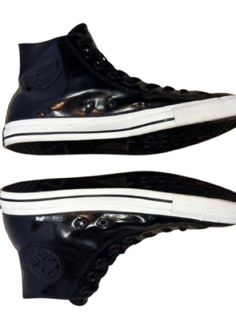 Converse All Star High Tops-Black Patent Leather Red Lining Mens 10 Streetwear